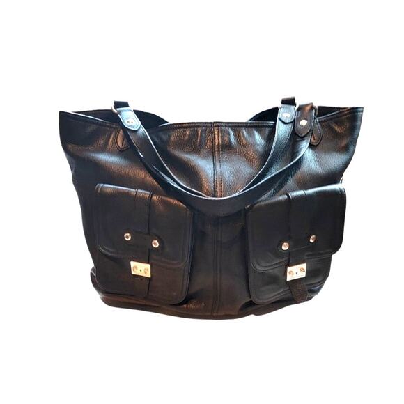 Ralph Lauren Handbag Satchel Women's Soft Leather CarryAll Laptop Pockets Black - Picture 1 of 12